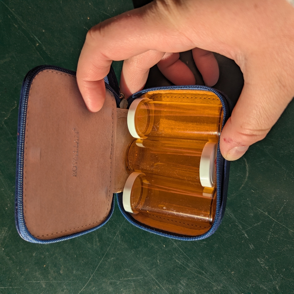 Rowallan Blue and Brown Leather Cosmetic Case